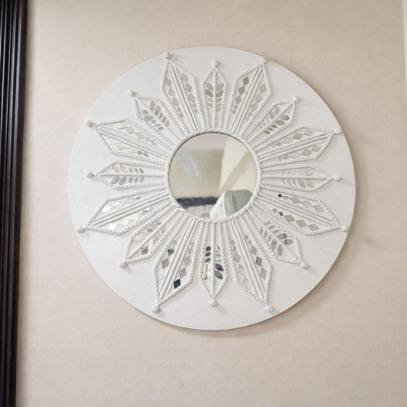 round handmade home decor with traditional mirror work by SJ Craftenza